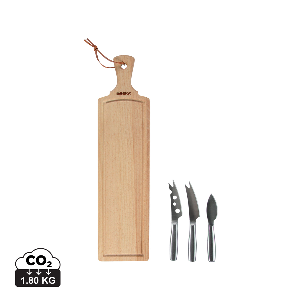 Set publicitaire à fromage planche et couteaux Amigo BOSKA marron et acier